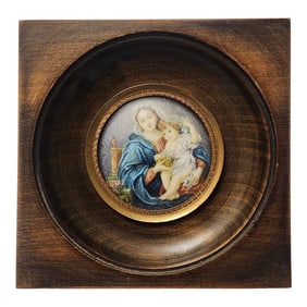 Antique Miniature Madonna and Child Painting.