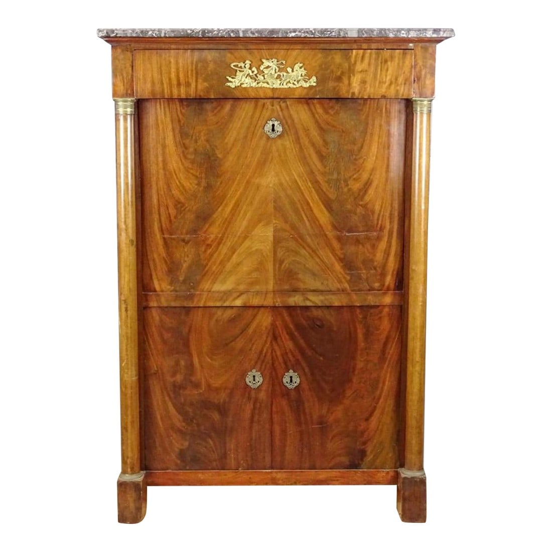 19th Century French Empire Secretary. Secretaire Ã€ Abbattant. Mahogany and Gold (1 of 8)