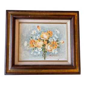 Vintage Framed Floral Acrylic Painting Signed