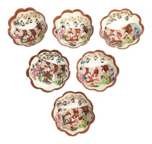 Antique Porcelain Chinese Wine Cups - Set of 6