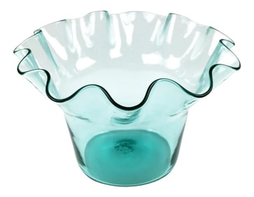 Ruffles and Glass Vintage 60s Green Hand Blown Bowl Vase