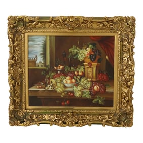 1980s Floral Still Life Oil Painting on Canvas