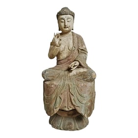 Antique Chinese Wood Sitting Buddha Sculpture