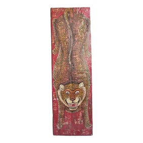 Vintage Painted Red Leopard Panel
