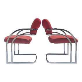 Milo Baughman Style Chrome Cantilever Dining Chairs - a Pair