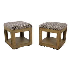 Pair Mid Century Modern Upholstered Stools