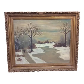 Antique Oil Painting - Winter Scene