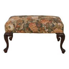 Georgian Style Carved Solid Mahogany Upholstered Bench