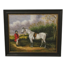 Man & Horse Framed Oil Painting on Canvas