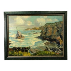 Early 20th Century The Ocean and the Rocks Oil on Canvas Signed by MAL, Framed