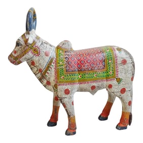 Antique Wood Painted Brahma Cow