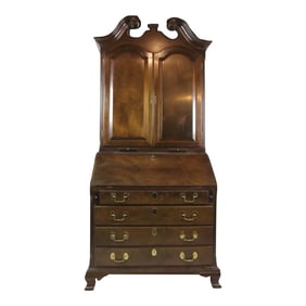 Late 20th Century Maitland Smith Flame Mahogany Chippendale Style Secretary Desk With Bookcase