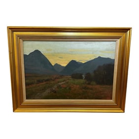 Oil Painting Scottish Highlands Moor Evening Glen Sannox Signed George Houston, Framed