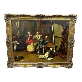 19th Century Italian Genre Mutual Admiration Oil Painting by Pompeo Massani