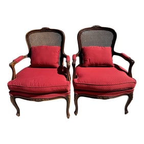 Antique French Louis XV Cane Back Berger's Chairs-A Pair