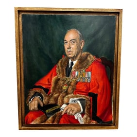 British Portrait Oil Painting Historic Mayor Maidstone Kent Red Coat Robes Wearing Medals by Bernard