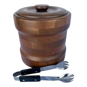 Vintage Walnut Ice Bucket W/Tongues