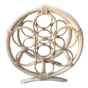 Vintage Bamboo/Rattan Round Wine Holder