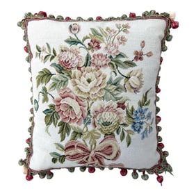 Vintage Needlepoint Pillow With Tassels