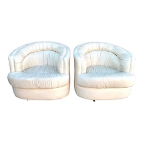 Vintage Milo Baughman Style Leather Swivel Chairs-A Pair