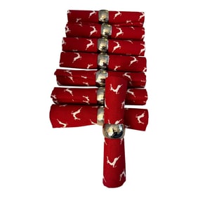 Set of 8 White Reindeer Red Napkin/Ring Set