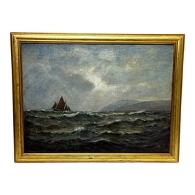 19th Century Nautical Seascape Oil Painting Spring Breeze & Squally Garwick Bay Isle of Man