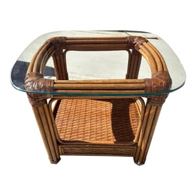Bent Bamboo/Rattan Glass Top Side Table