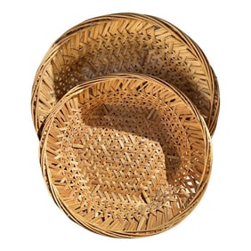 Woven Rattan Pair of Baskets