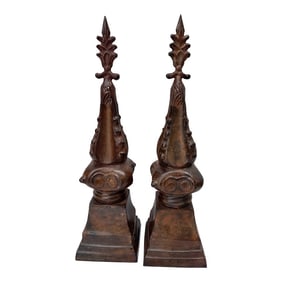Vintage Iron Bronze Patina Decorative Finials-A Pair