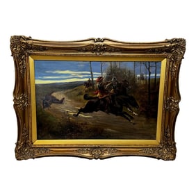 Victorian Oil Painting Civil War Royalist Pursued by Roundheads Escape From Worcester 1651, Framed