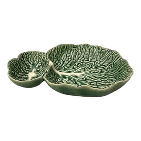 Bordallo Pinheiro Green Cabbage 2-Part Relish Dish