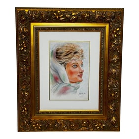 British Portrait Painting Princess Diana Vogue Arabia in Spring Cairo Wearing Minty Green Head Scarf