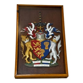 Late 20th Century British Heraldic Armorial Shire Coat Arms of Chester Plaster Wall Sculpture in Cas