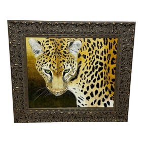 British Oil Painting Leopard Green Eyes Wilderness Masai Mara Kenya Follower Pip McGarry