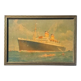 1960s Vintage Cunard New York Ship, Framed