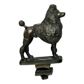 Circa 1940s Art Deco Small Bronze Model Poodle Dog Classic Car Mascot