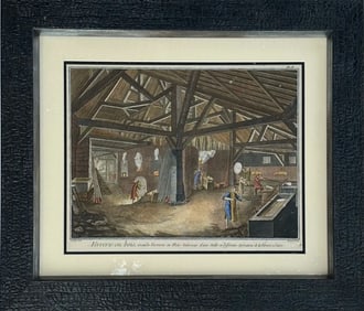 The Art of Glassmaking Wood Burning Glasshouse, Original Engraving by Diderot, 1760 (Framed)