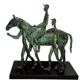 Bronze Race Horse & Jockey Group With Stable Hands Sculpture Attributed Carybé