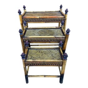Vintage Bamboo & Woven Rattan Nesting Tables