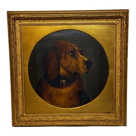 English Victorian Oil Painting Portrait Landseer's Mastiff Bloodhound Prized Dog Odin
