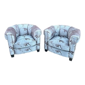 Vintage Pair of Scalamandre Silk Damask Club Chairs