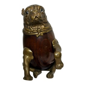 Small Late 20th Century Victorian Style Bulldog Inkwell Named Charlie