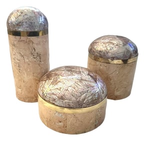 Post Modern Set of 3 Peach/Pink Tessellated Stone- Dome Lid Boxes
