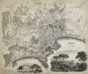 Naples Original Engraving Map by Baldwin, 1835