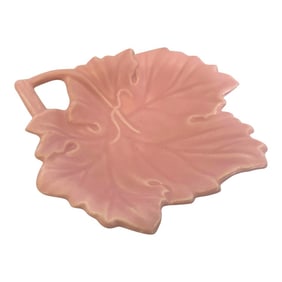 Vintage Dusty Pink Majolica Ceramic Leaf Trinket Dish