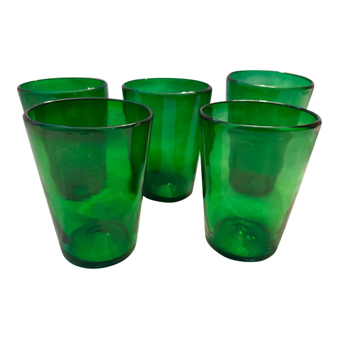 Set of 5 Emerald Green Hand Blown Drinking Glasses (1 of 7)