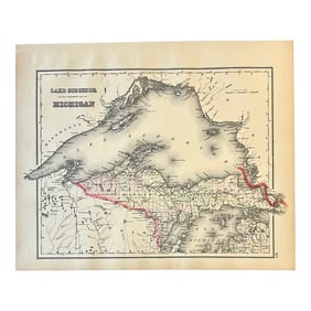Michigan & Lake Superior Original Engraving by Samuel Mitchell, 1863