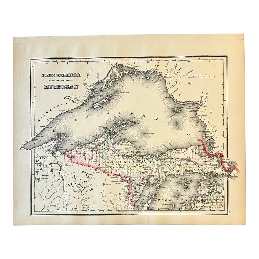 Michigan & Lake Superior Original Engraving by Samuel Mitchell, 1863: Original Steel Engraving detailing Lake Superior, Northern Michigan & Lake Michigan by Samuel Mitchell, 1863. Dimensions: 17.25" x 14"" Please note: If you purchase multiple items, we'll gladly combin
