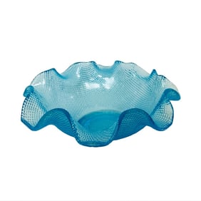 Vintage Colony Glass Blue Ruffled Waffle Dessert Dish