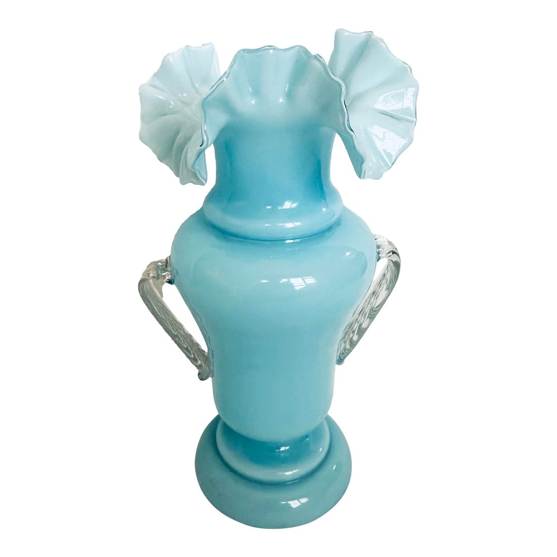 Fenton Blue Overlay Crimped Vase (1 of 7)